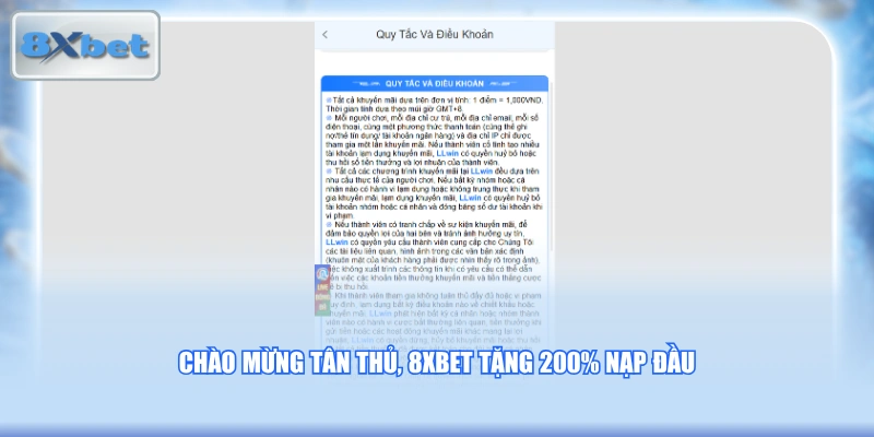 Chào mừng tân thủ, 8XBET tặng 200% nạp đầu